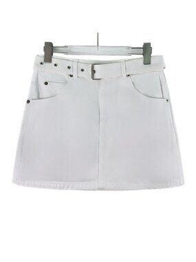 Dior white belted buckle cotton denim casual mini skirt
